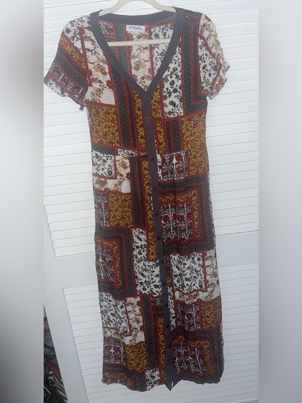 Polagram size small maxi button front short sleeve patchwork floral dress